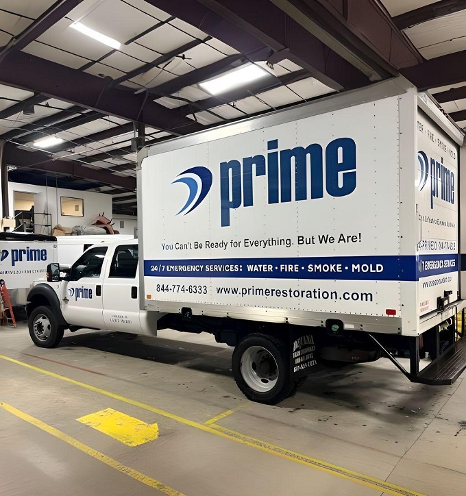 A Prime Restoration truck ready to go out on a mold remediation job